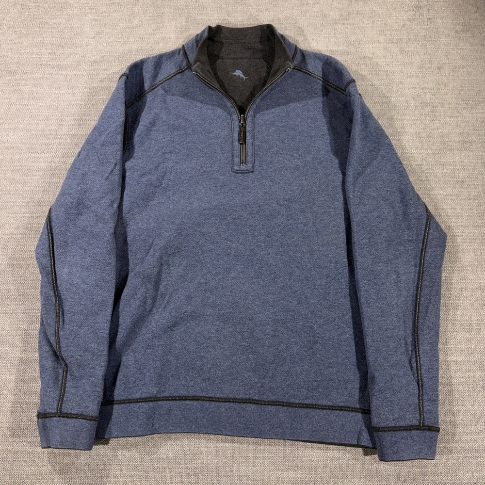 Tommy Bahama Quarter Zip Pullover Mens XL Blue Excellent Contrast Stitching